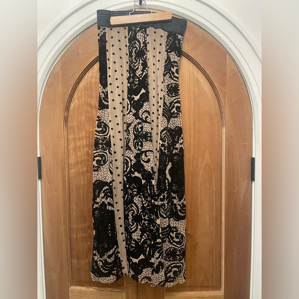 PETIT POIS Maxi Skirt With Delicate Polkadot & Floral Velvet Detail- NWOT